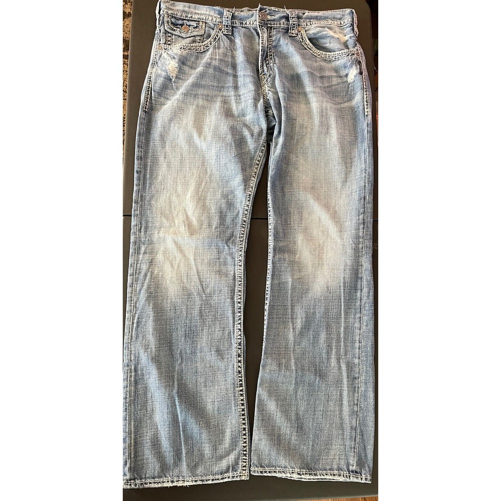 Silver Jeans Zac Flap Mens 38x34 Blue Denim Pants Medium Boot Straight
